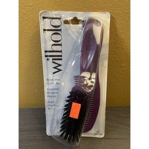 VINTAGE WILHOLD PURPLE HAIR BRUSH AND COMB MODEL 8504 NYLON BRISTLES SEALED